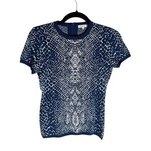 Manoush Knit Snake Print Blue Tee Shirt Size Medium
